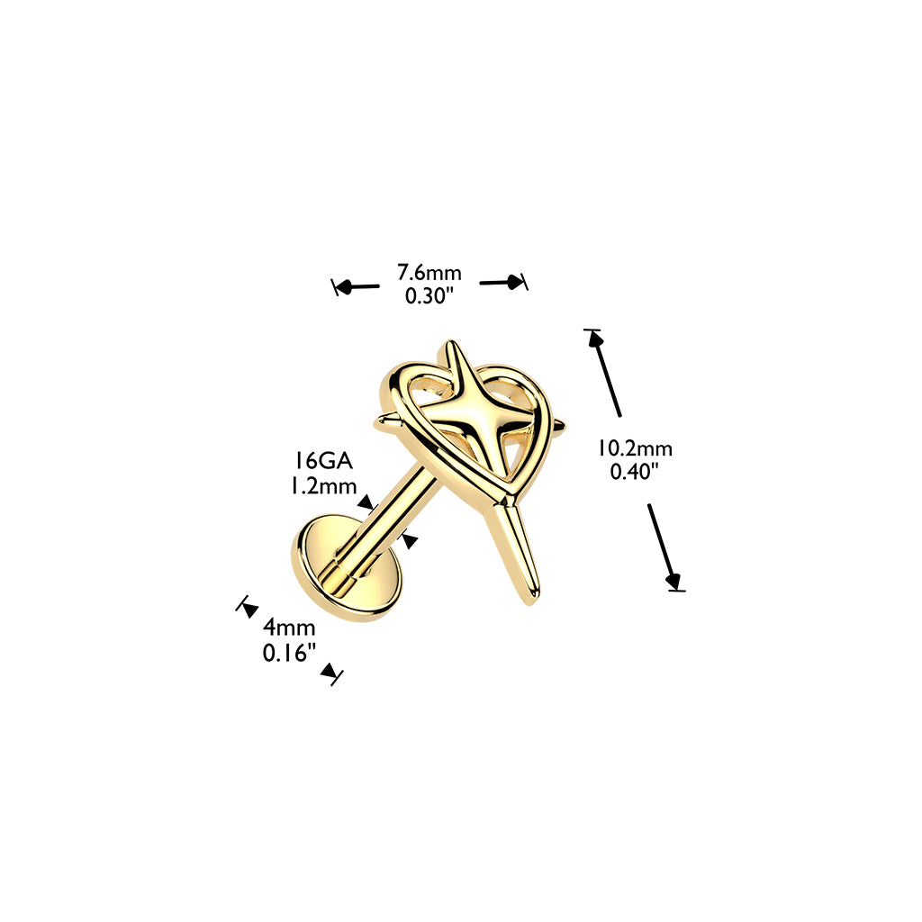 316L Internally Threaded Flat Back Labret With Heart & Cross Labret
