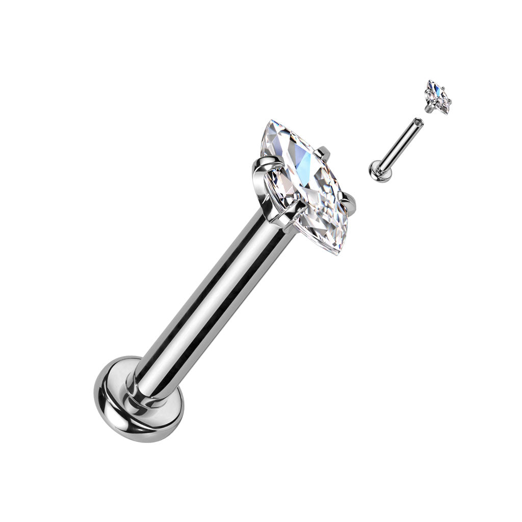 Marquise CZ 316L Internally Threaded Labret, Monroe, Cartilage Stud Rings - Pic&Mix The Body Jewellery Shop