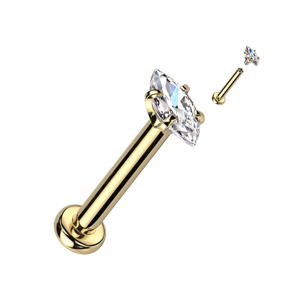 Marquise CZ 316L Internally Threaded Labret, Monroe, Cartilage Stud Rings - Pic&Mix The Body Jewellery Shop