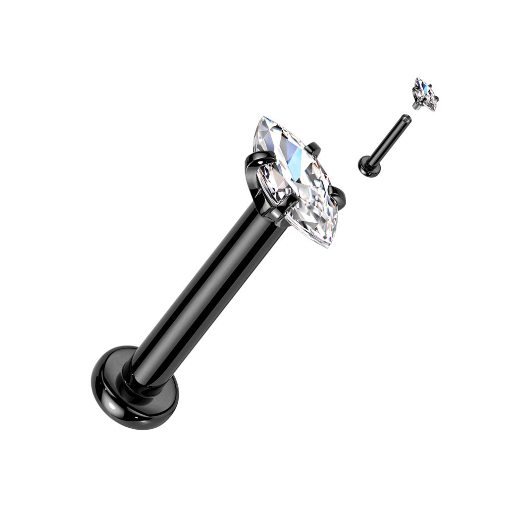 Marquise CZ 316L Internally Threaded Labret, Monroe, Cartilage Stud Rings - Pic&Mix The Body Jewellery Shop