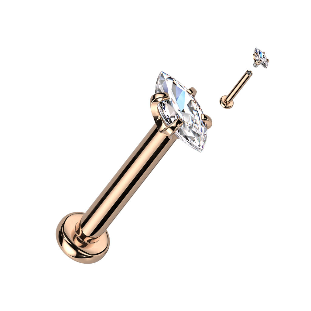 Marquise CZ 316L Internally Threaded Labret, Monroe, Cartilage Stud Rings - Pic&Mix The Body Jewellery Shop