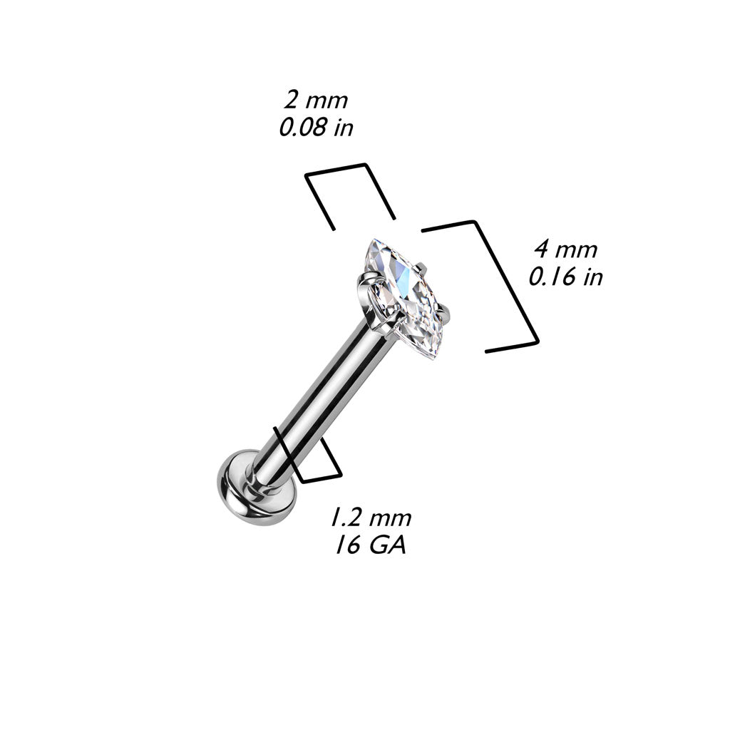 Marquise CZ 316L Internally Threaded Labret, Monroe, Cartilage Stud Rings - Pic&Mix The Body Jewellery Shop