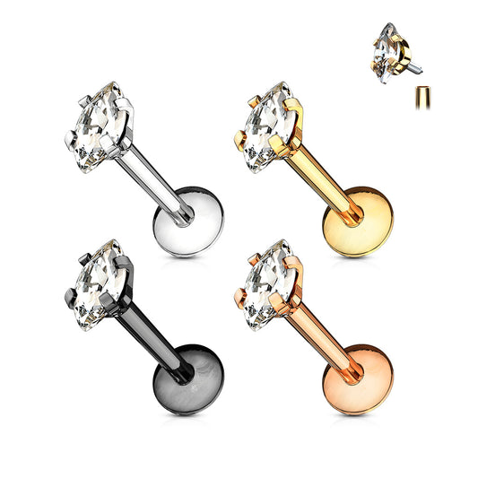 Marquise CZ 316L Internally Threaded Labret, Monroe, Cartilage Stud Rings - Pic&Mix The Body Jewellery Shop