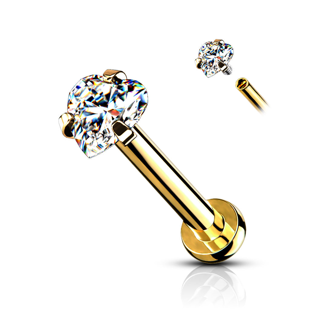 GET ME FREE - 316L Gold coloured Surgical Steel Flat Back Stud With Crystal Heart
