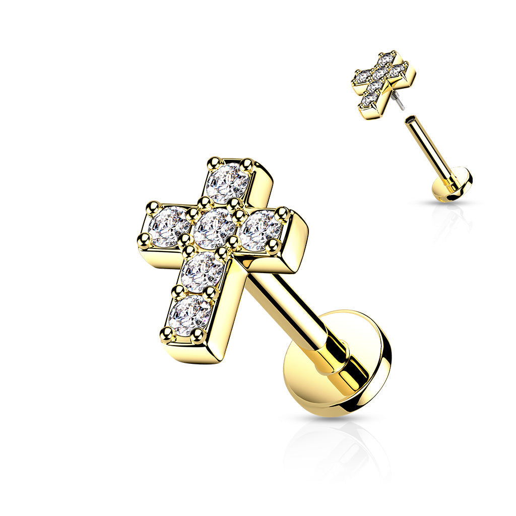 6 CZ Cross Top With Internally Threaded All 316L Surgical Steel Labret