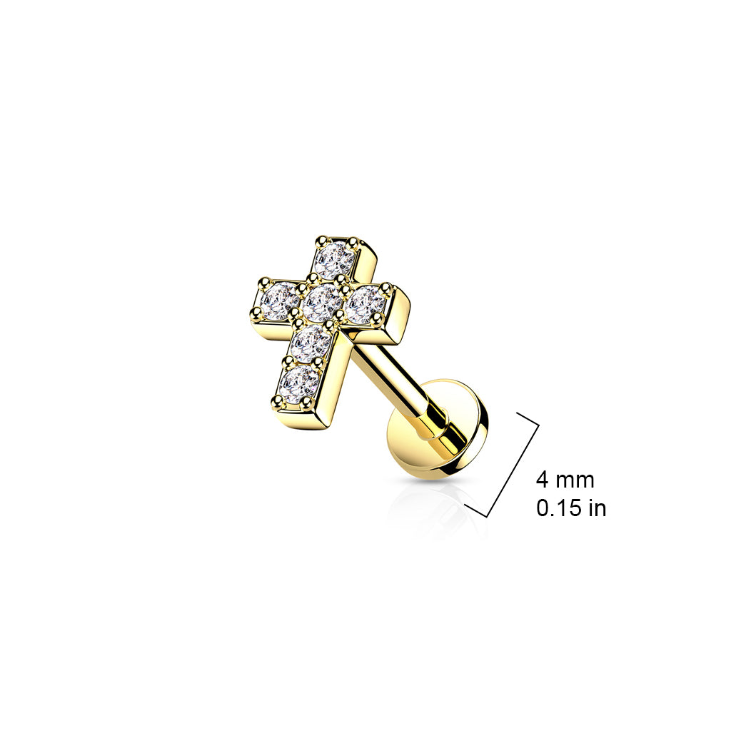 6 CZ Cross Top With Internally Threaded All 316L Surgical Steel Labret