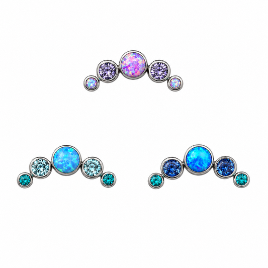 Initial Piercing - Titanium Opal & CZ Arch Labret | Flat Back Jewellery
