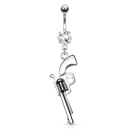 316L Surgical Steel Gun Dangle CZ Prong Set Belly Button Ring