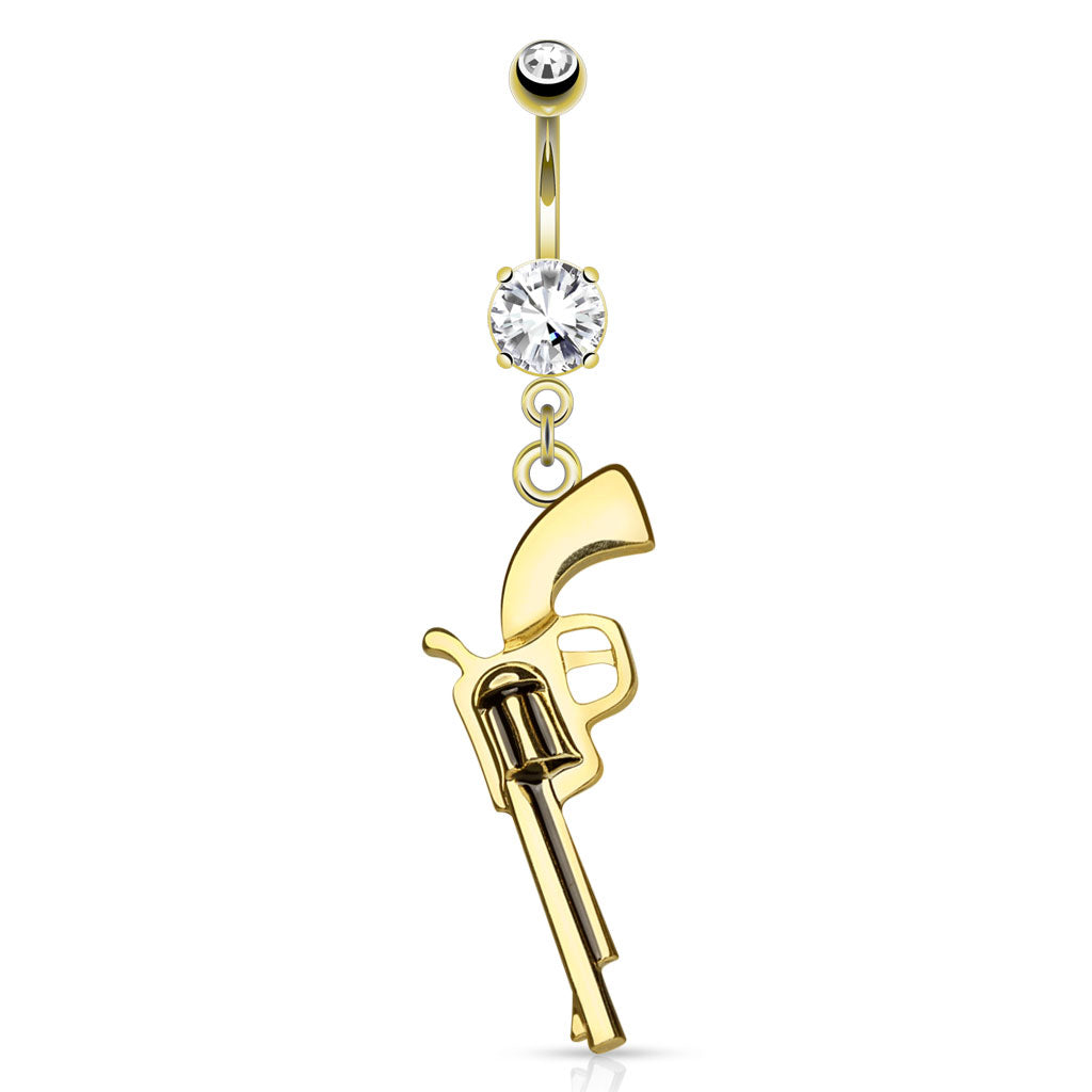 316L Surgical Steel Gun Dangle CZ Prong Set Belly Button Ring