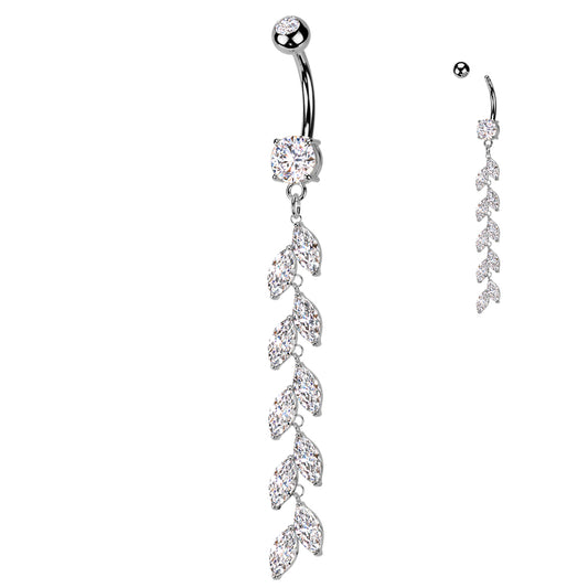 316L Surgical Steel Double Jewelled Belly Button Ring With Vertical Drop Marquise CZ Petals - Pic&Mix The Body Jewellery Shop