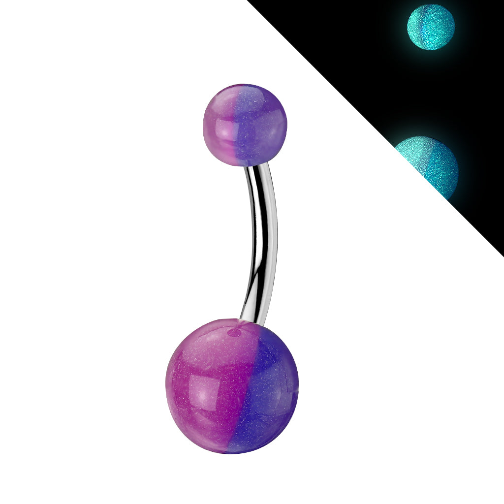 316L Surgical Stainless Steel Navel Ring with 2-tone Glow in the Dark Ball - Pic&Mix The Body Jewellery Shop