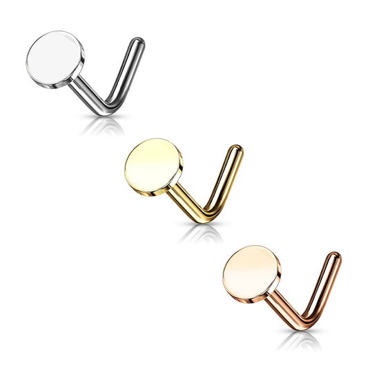 Circular Flat Top 316L Surgical Steel "L" Bend Nose Stud Rings - Pic&Mix The Body Jewellery Shop