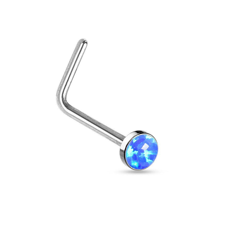 Opal Set Flat Top 316L Surgical Steel "L" bend Nose Stud Rings - Pic&Mix The Body Jewellery Shop
