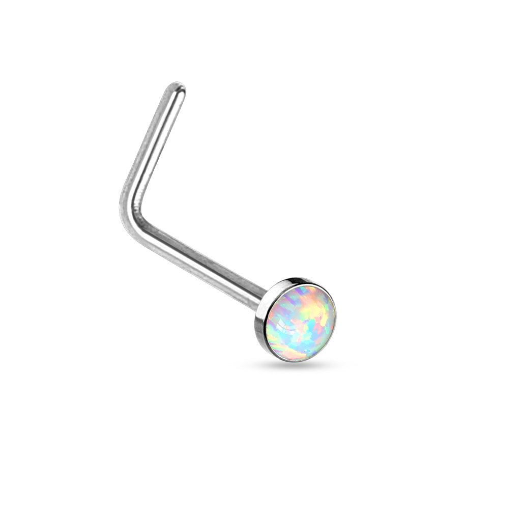 Opal Set Flat Top 316L Surgical Steel "L" bend Nose Stud Rings - Pic&Mix The Body Jewellery Shop