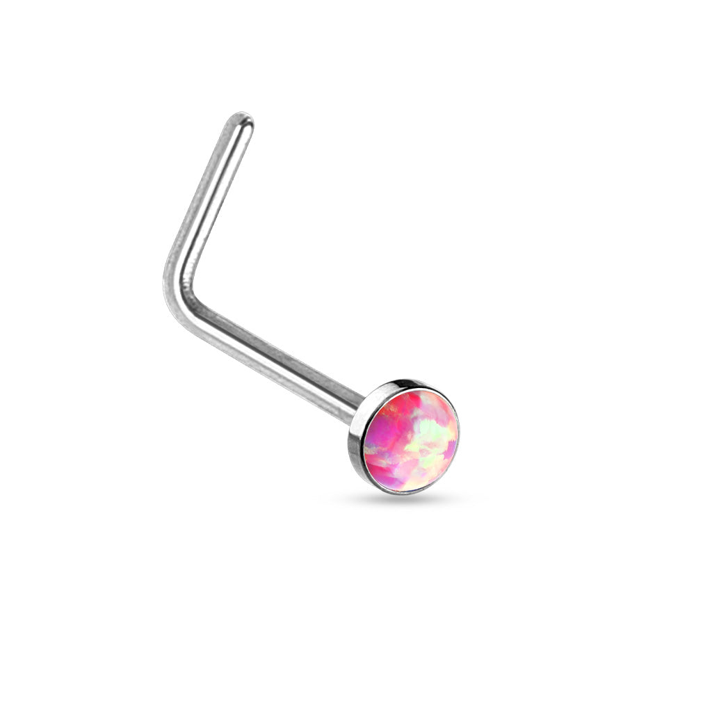 Opal Set Flat Top 316L Surgical Steel "L" bend Nose Stud Rings - Pic&Mix The Body Jewellery Shop