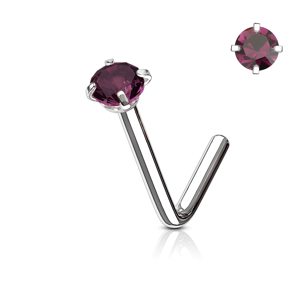 316L Surgical Stainless Steel "L" Bend Nose Stud – Clear CZ Prong Set Hypoallergenic Piercing Jewellery