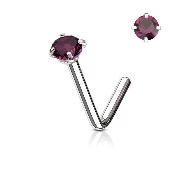 316L Surgical Stainless Steel "L" Bend Nose Stud – Clear CZ Prong Set Hypoallergenic Piercing Jewellery