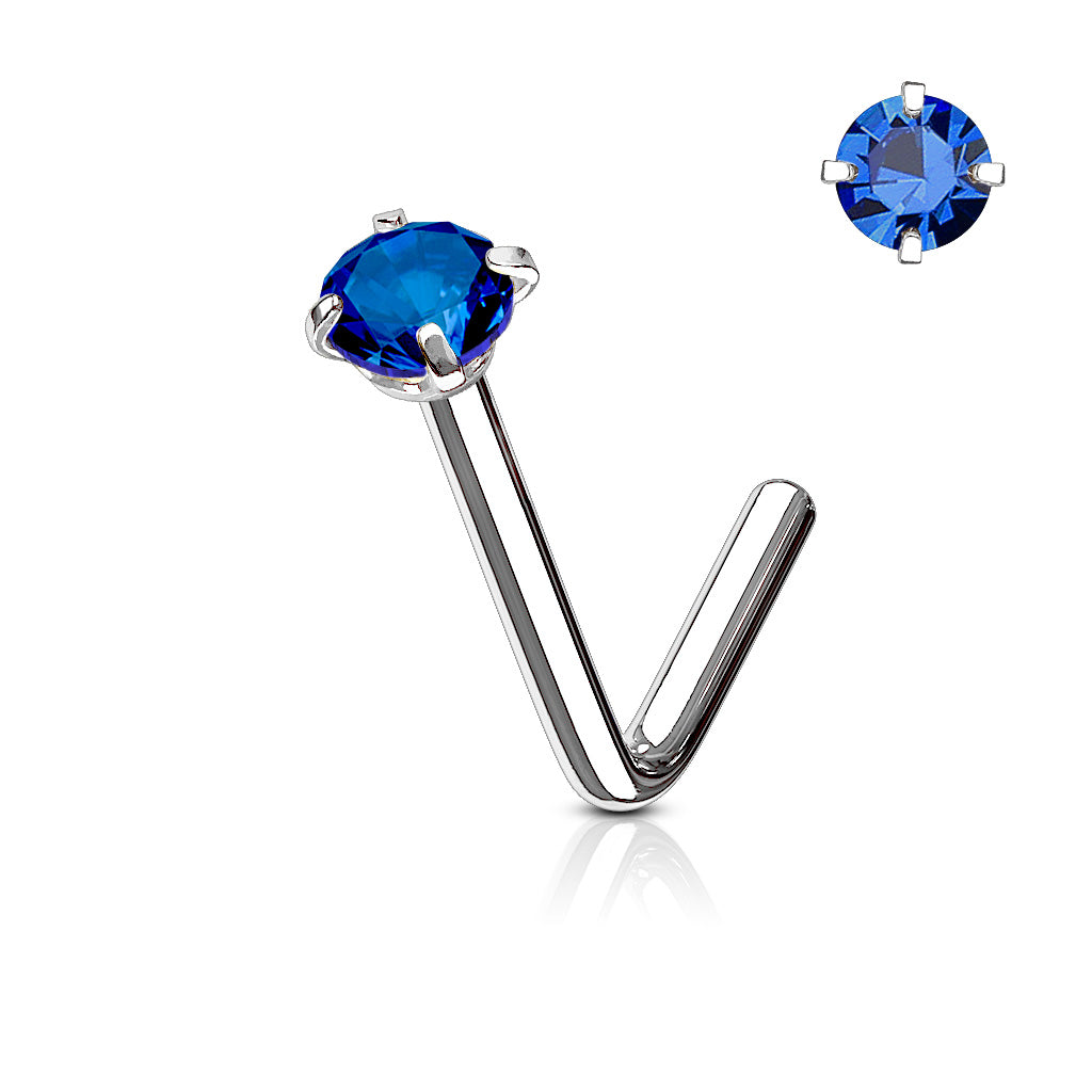 316L Surgical Stainless Steel "L" Bend Nose Stud – Clear CZ Prong Set Hypoallergenic Piercing Jewellery