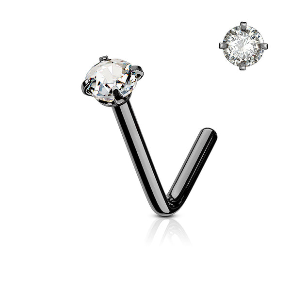 316L Surgical Stainless Steel "L" Bend Nose Stud – Clear CZ Prong Set Hypoallergenic Piercing Jewellery