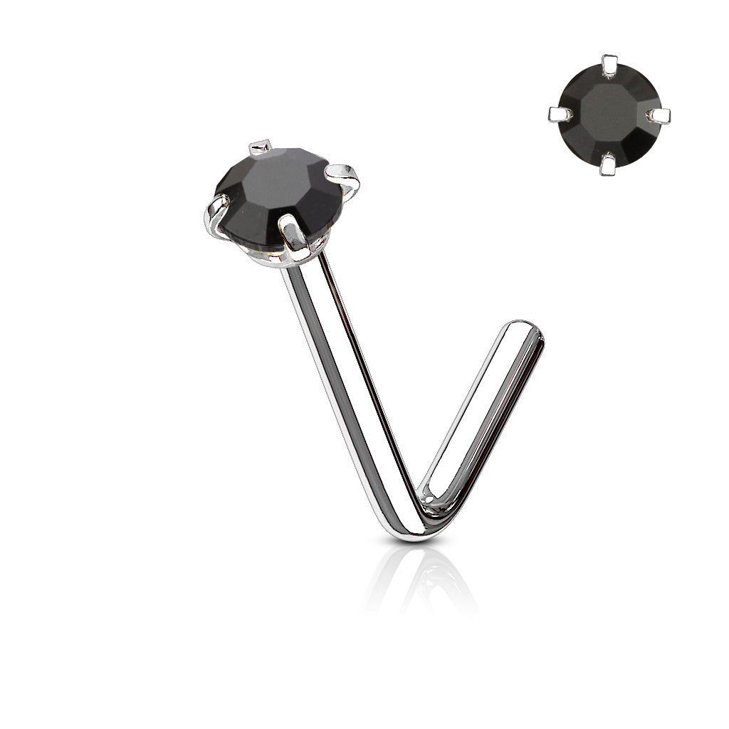 316L Surgical Stainless Steel "L" Bend Nose Stud – Clear CZ Prong Set Hypoallergenic Piercing Jewellery