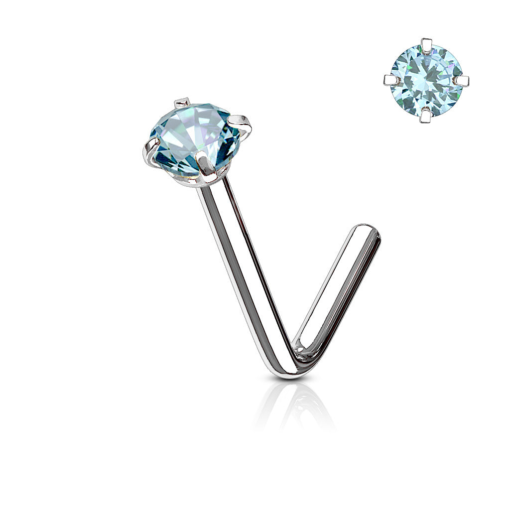 316L Surgical Stainless Steel "L" Bend Nose Stud – Clear CZ Prong Set Hypoallergenic Piercing Jewellery