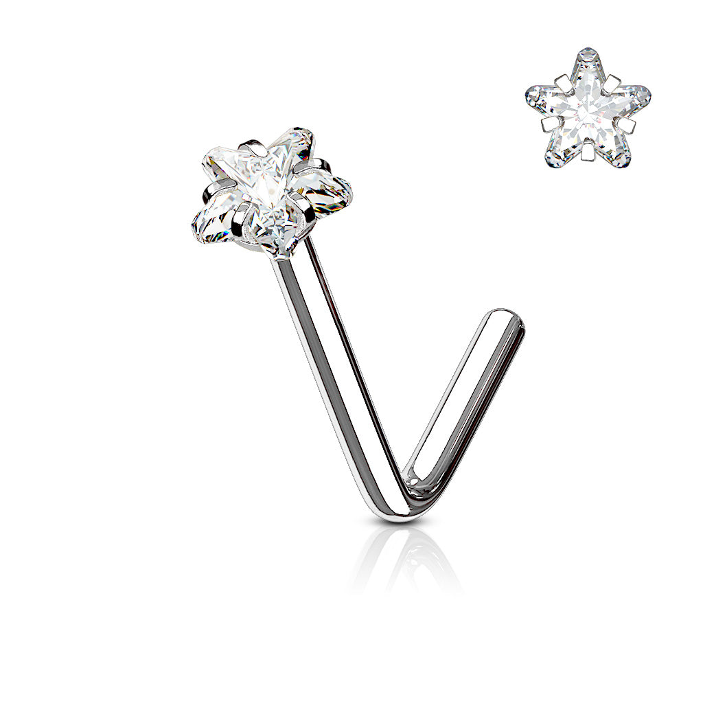 316L Surgical Stainless Steel "L" Bend Nose Stud – Clear CZ Prong Set Hypoallergenic Piercing Jewellery