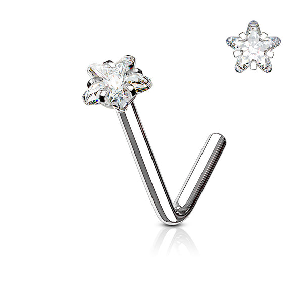 316L Surgical Stainless Steel "L" Bend Nose Stud – Clear CZ Prong Set Hypoallergenic Piercing Jewellery