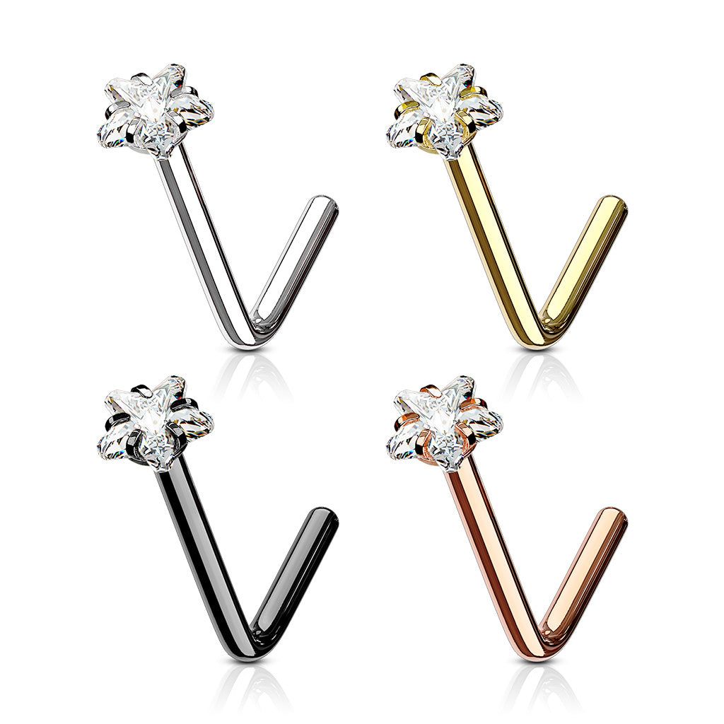 Steel Crystal Star Claw set L Bend nose stud - Pic&Mix The Body Jewellery Shop