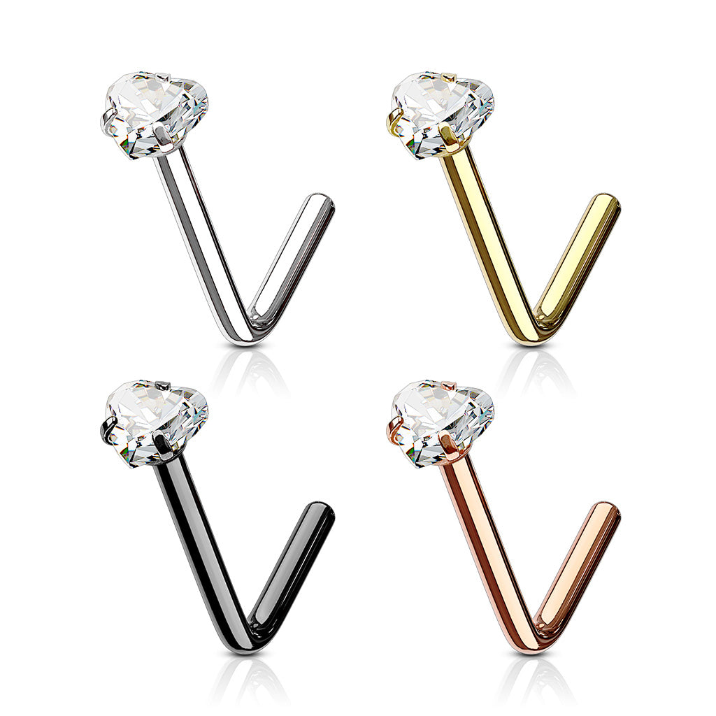 Steel Crystal Heart Claw set L Bend Nose Stud - Pic&Mix The Body Jewellery Shop