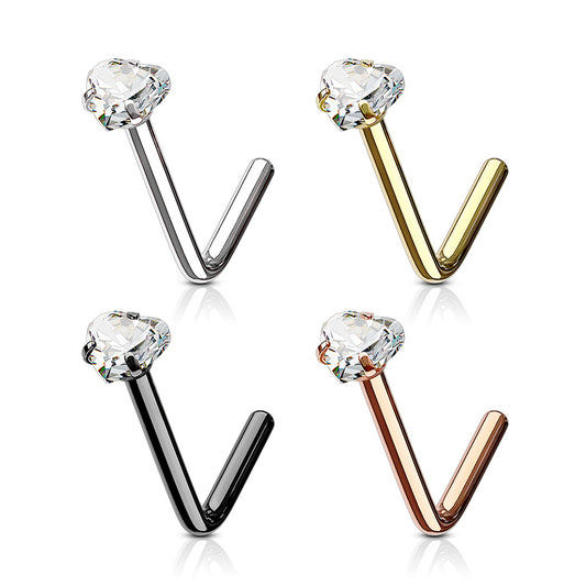 Steel Crystal Heart Claw set L Bend Nose Stud - Pic&Mix The Body Jewellery Shop