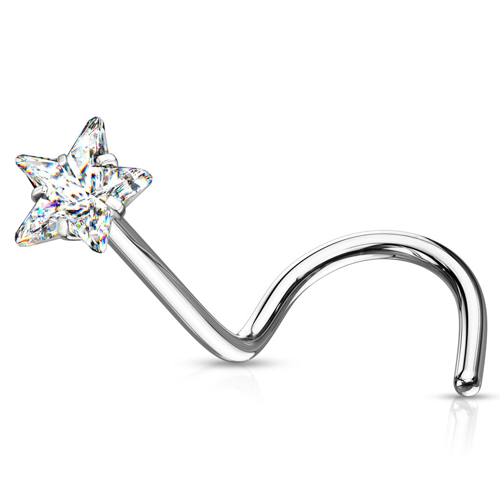Prong Set Star CZ Top 316L Surgical Steel Nose Screw Rings - Pic&Mix The Body Jewellery Shop