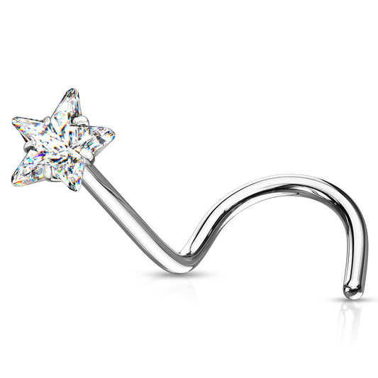 Prong Set Star CZ Top 316L Surgical Steel Nose Screw Rings - Pic&Mix The Body Jewellery Shop