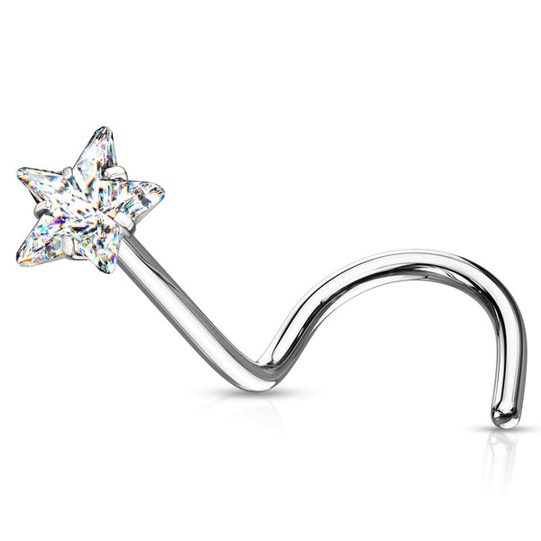 Prong Set Star CZ Top 316L Surgical Steel Nose Screw Rings