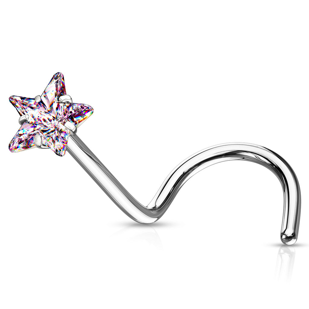Prong Set Star CZ Top 316L Surgical Steel Nose Screw Rings - Pic&Mix The Body Jewellery Shop