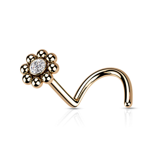 Beaded Ball Edge with CZ Center Top 316L Surgical Steel Nose Screw Rings - Pic&Mix The Body Jewellery Shop