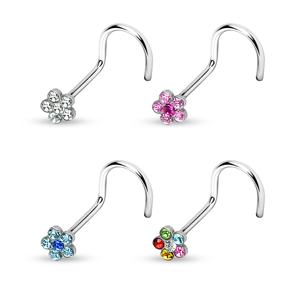 6-Gem Flower Nose Screw 316L Surgical Steel - Pic&Mix The Body Jewellery Shop