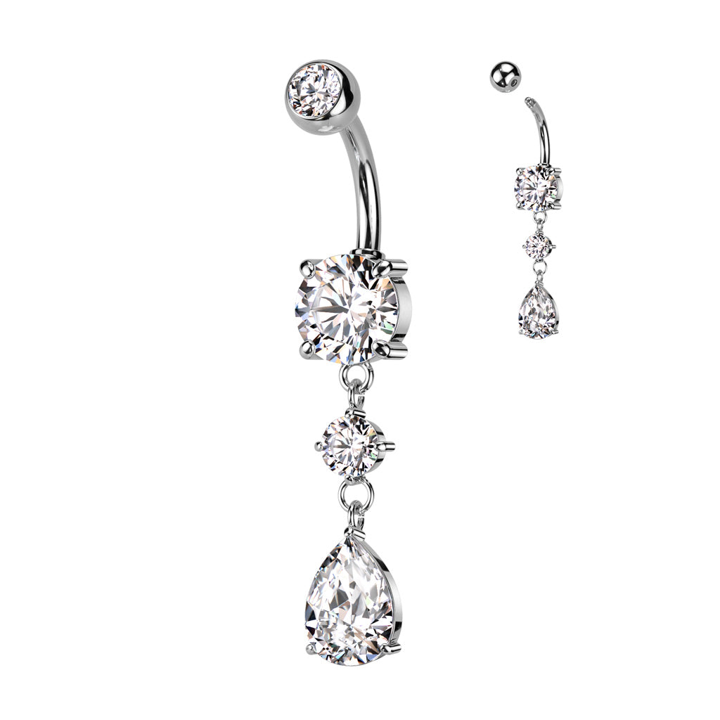 316L Surgical Steel Belly Button Ring Tear Drop CZ Dangle Belly Button Ring 1.6x10mm
