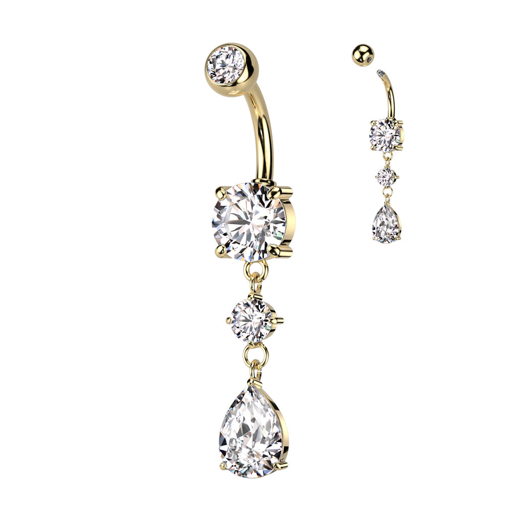 316L Surgical Steel Belly Button Ring Tear Drop CZ Dangle Belly Button Ring - Pic&Mix The Body Jewellery Shop