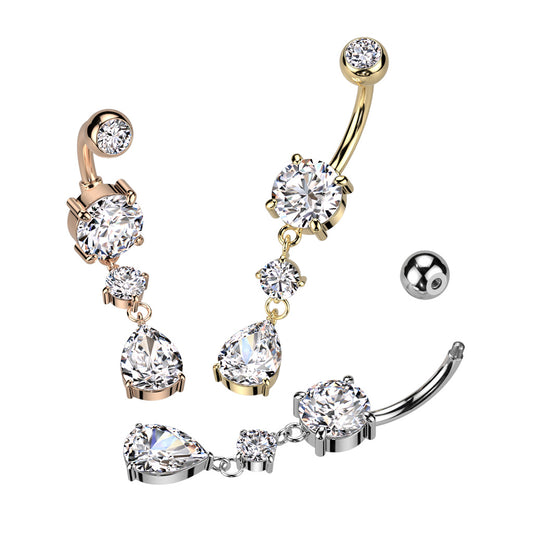 316L Surgical Steel Belly Button Ring Tear Drop CZ Dangle Belly Button Ring 1.6x10mm