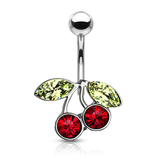 316L Surgical Steel Cherry CZ Belly Button Ring - Pic&Mix The Body Jewellery Shop