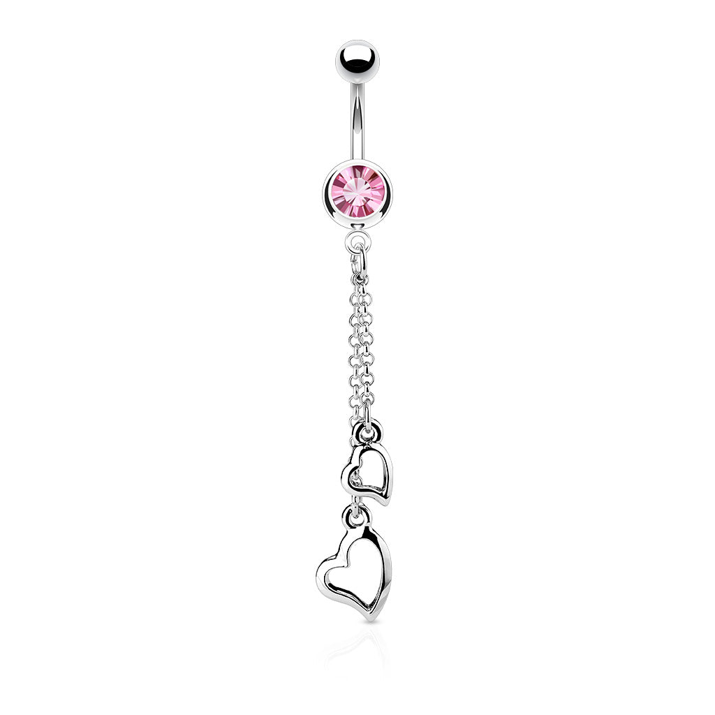 Two Heart Chain Dangle With 316L Surgical Steel CZ Belly Ring - Pic&Mix The Body Jewellery Shop
