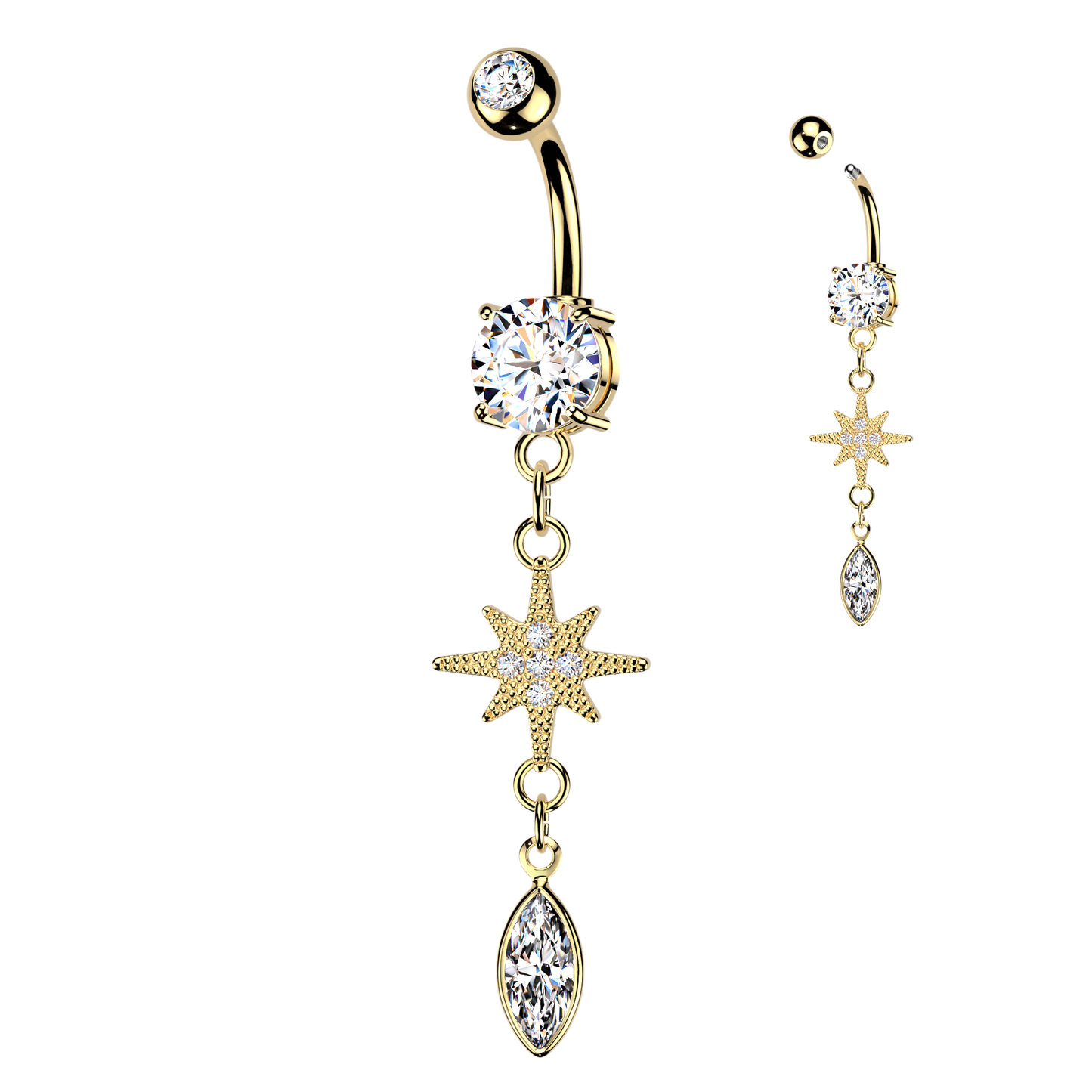 Starburst marquise 316L Double Jeweled Belly Ring - Pic&Mix The Body Jewellery Shop
