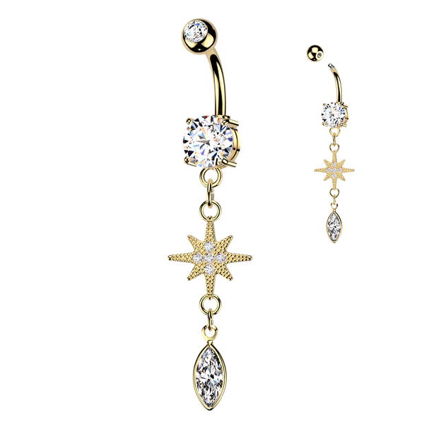 Starburst marquise 316L Double Jeweled Belly Ring