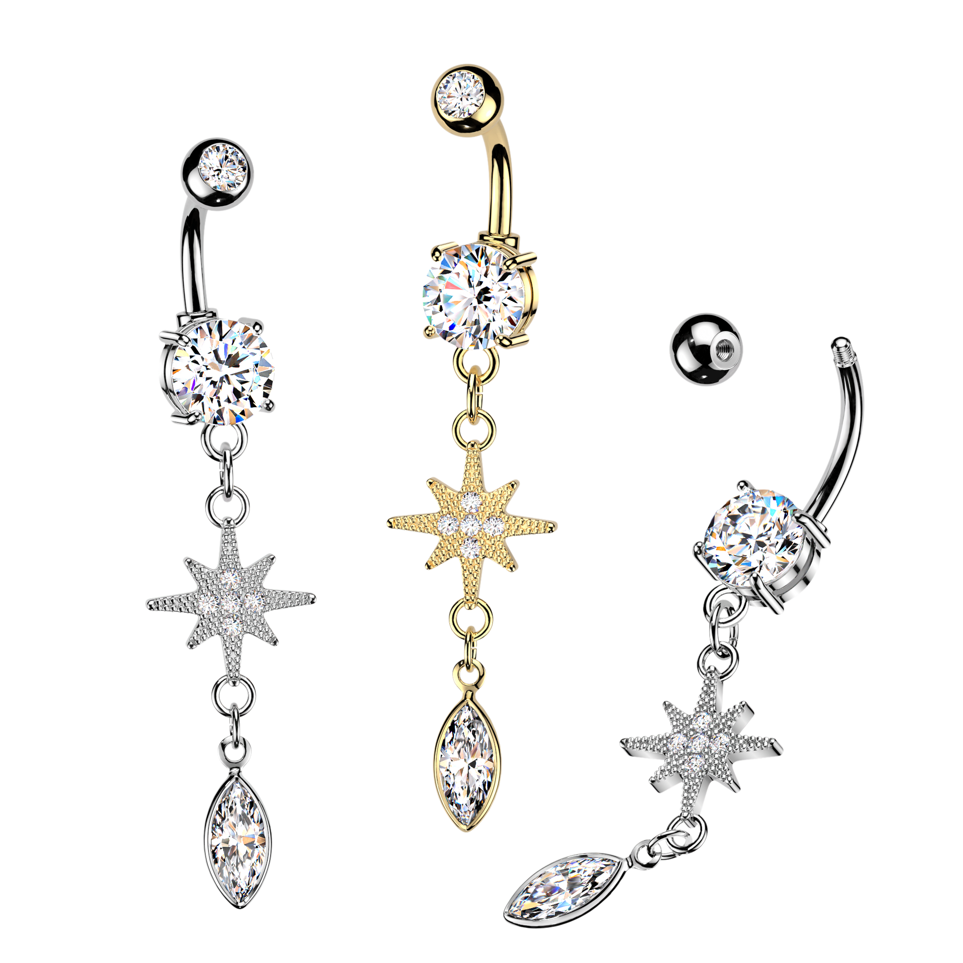 Starburst marquise 316L Double Jeweled Belly Ring - Pic&Mix The Body Jewellery Shop