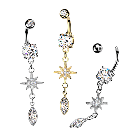 Starburst marquise 316L Double Jeweled Belly Ring - Pic&Mix The Body Jewellery Shop