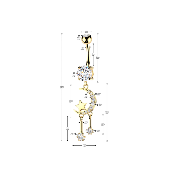 Crescent moon dangles 316L Double Jeweled Belly Ring