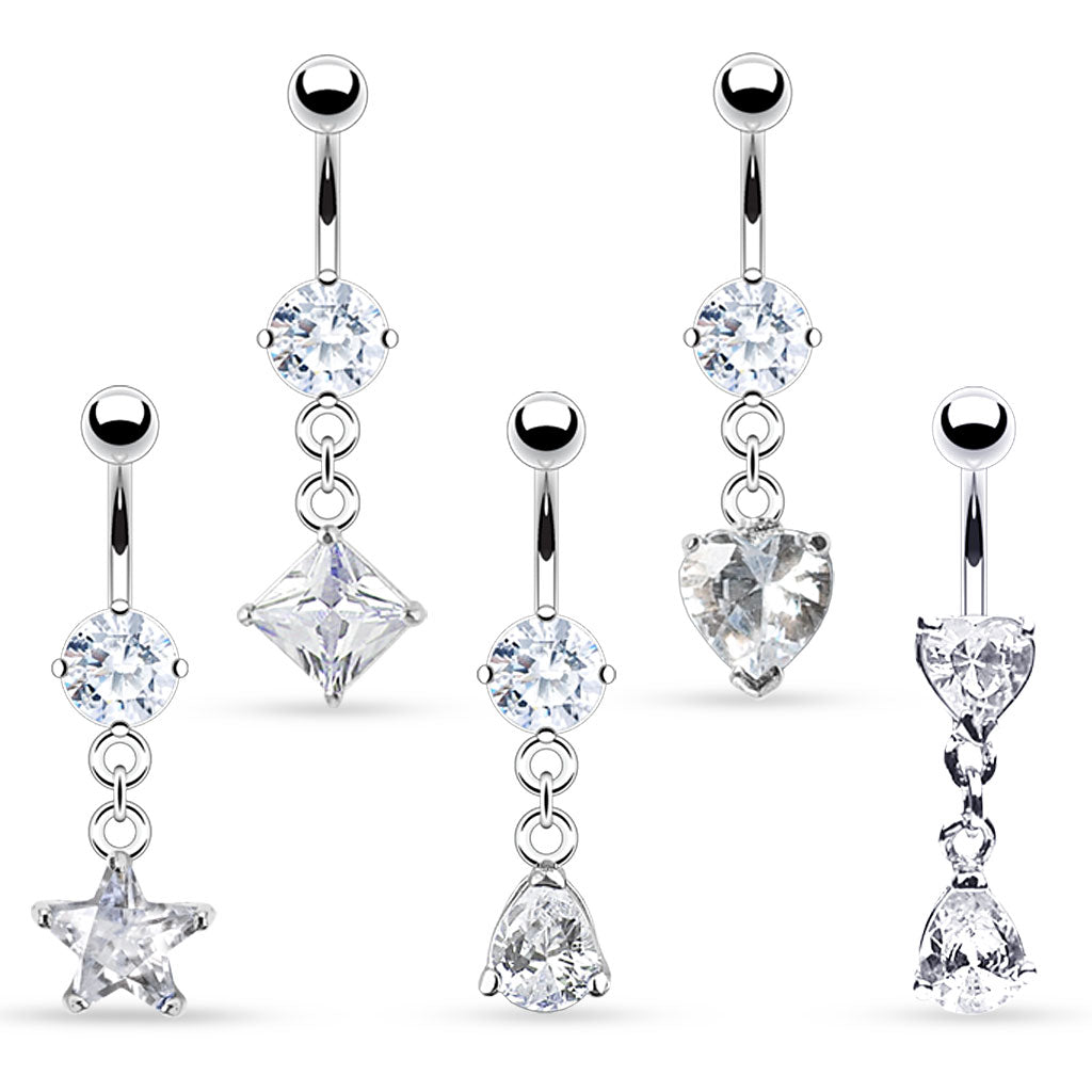 Solitare CZ Dangle Belly Ring - Pic&Mix The Body Jewellery Shop