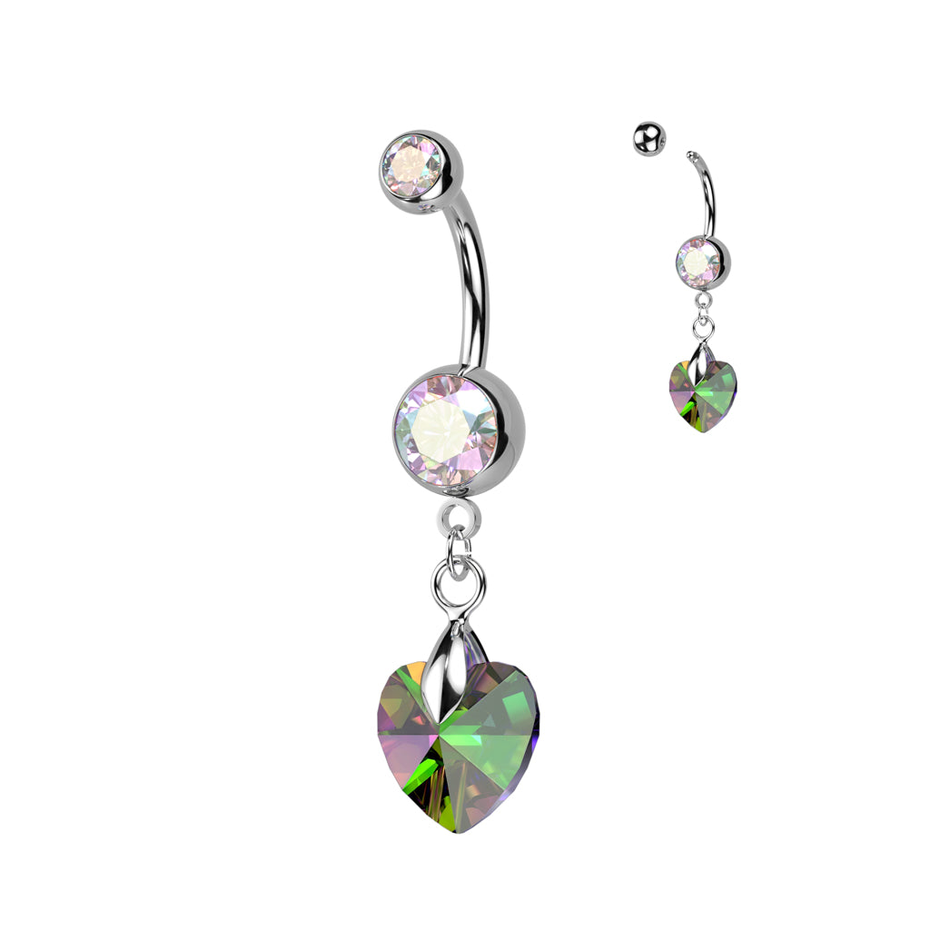 Crystal Ray Prism Heart Navel Ring 316L Surgical Steel - Pic&Mix The Body Jewellery Shop