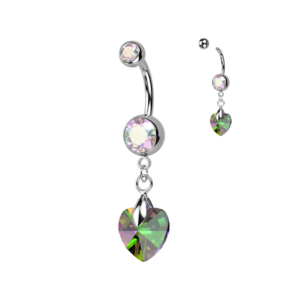 Crystal Ray Prism Heart Navel Ring 316L Surgical Steel