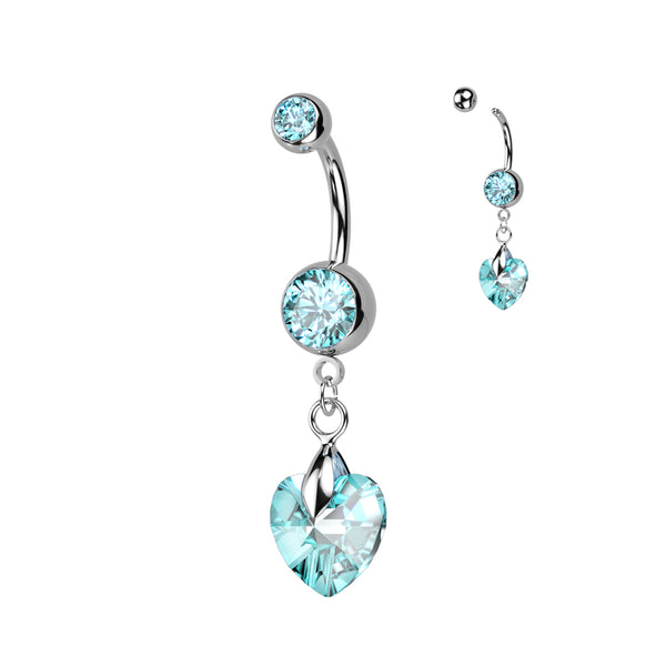 Crystal Ray Prism Heart Navel Ring 316L Surgical Steel